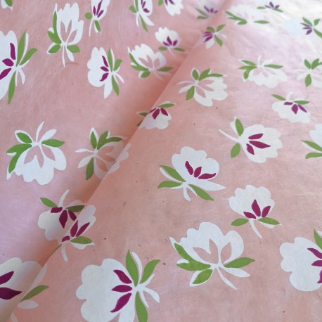 Papier népalais Fleurs de coton rose