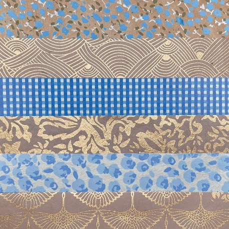 Kit 6 papiers Népalais Taupe Bleu 15x15 cm